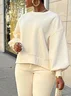 Casual Plain Crew Neck Balloon Sleeve Sweatshirt
