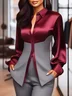 Satin Urban Color Block Split Joint Shirt