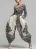 Casual Printed Asymmetrical Off-Shoulder Jumpsuit