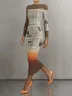 Elegant Newspaper Printing Boat Neck Maxi Dress