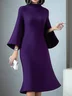 Casual Plain Mock Neck Knee Length Sweater Dress