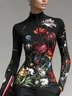 Jersey Urban Floral Zipper Turtleneck T-shirt