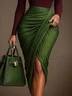 Urban Ruched Plain Midi Skirt
