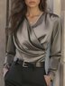 Satin Urban Plain Buttoned Blouse