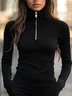 Jersey Urban Plain Zipper Turtleneck T-shirt
