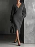 Urban Plain V Neck Sweater Midi Dress