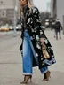 Casual Printing Floral Lapel Collar Trench Coat