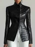 Urban Buttoned Textured Croc-Effect Faux Leather Coat