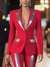 Elegant Shoulder Pad Color Block Lapel Collar Blazer
