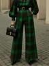 Urban Plaid Printing Wide Leg Pants With Belt