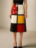 Urban Color Block Midi Faux Leather Skirt