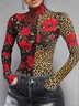 Urban Leopard Printing Turtleneck  T-shirt