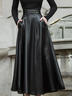 Urban Buttoned Plain Maxi Faux Leather Skirt