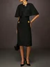 Elegant Tweed Crew Neck Midi Dress with Decorative Buttons