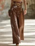 Urban Plain Buttoned Wide Leg Faux Leather Pants No Belt
