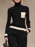 Casual Color Block Turtleneck Sweater