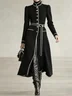 Urban Color Block Stand Collar Coat With Belt