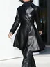 Urban Plain Lapel Collar Faux Leather Coat