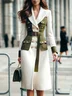 Urban Split Joint Color Block Lapel Collar Coat With Belt