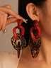 Contrast acrylic leopard print geometric interlocking silver post earrings