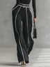 Plus Size Casual Color Block Piping Straight Pants