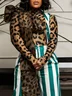 Casual Leopard Printing Mock Neck T-shirt With Scarf
