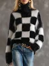 Casual Plaid Turtleneck Sweater