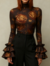 Medium Elasticity Elegant Floral Mock Neck Blouse