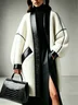 Casual Loosen Split Joint Color Block V Neck Coat No Belt