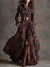 Urban Plaid Printing Shirt Collar Maxi Dress No Belt