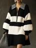 Casual Striped Shirt Collar Mini Sweater Dress No Belt
