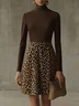 Urban Leopard Printing Turtleneck Knee Length Dress