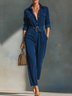 Urban Corduroy Plain Shirt Jumpsuit With Belt