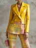 Urban Geometric Plaid Faux Leather Lapel Coat