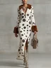 Elegant Polka Dots Side-Slit Shawl Collar Sweater Maxi Dress
