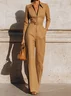 Casual Balloon Sleeve Zipper Plain Shawl Collar Jumpsuit