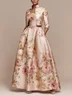 Elegant Floral Printing Stand Collar Maxi Dress With Coat