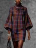 Urban Plaid Lace-up Stand Collar Mini Dress Belt
