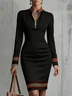 Elegant Color Block Stand Collar Mini Dress