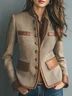 Plus Size Urban  Buttoned Herringbone Stand Collar Jacket
