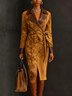 Urban Split Joint Color Block Lapel Collar Faux Leather Coat With Belt