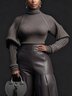Plus Size Urban Plain Turtleneck Puff Sleeve Sweater