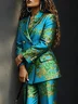 Elegant Jacquard Random Print Lapel Collar Blazer