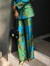 Elegant Random Print Jacquard Wide Leg Pants