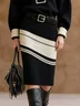 Urban Color Block Sweater Knee Length Skirt No Belt