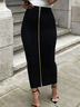 Plus Size Urban Zipper Plain Maxi Skirt