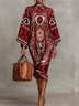 Urban Ethnic Printing Stand Collar Midi Dress