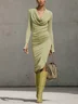 Urban Plain Cowl Neck Midi Dress