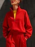 Casual Plain Zipper Half Open Collar Sweatshirt