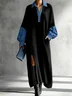 Casual Color Block Shirt Collar Maxi Dress